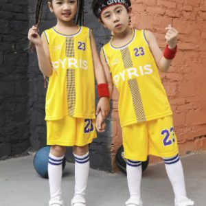 ชุดกีฬาเด็กโต ชุดบาสเด็ก ลาย PYRIS สีเหลือง