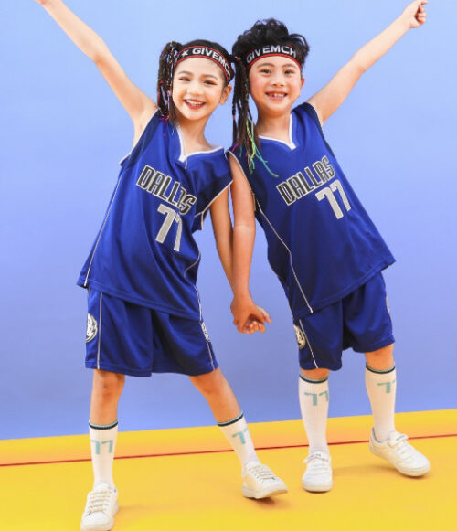 ชุดกีฬาเด็กโต ชุดบาสเด็ก คอวี DALLAS สีน้ำเงิน